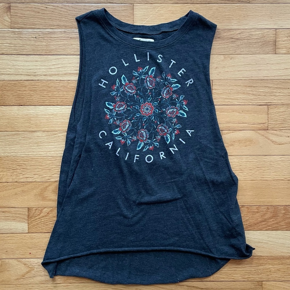 Hollister California Black Floral Muscle Tank